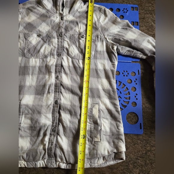 Eddie Bauer Gray Flannel Button Down Hoodied - Picture 8 of 9